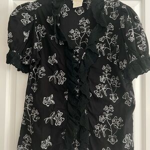 Anthropologie Black and White Floral Blouse